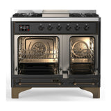 ILVE Majestic III 40-inch Dual Fuel Range with 6 Natural Gas Burner, Griddle and Triple Glass Door Electric Oven in Graphite Matte with Burnished Trim (UMD40FNR3MGB)