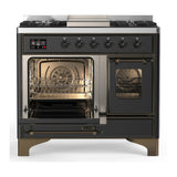 ILVE Majestic III 40-inch Dual Fuel Range with 5 Liquid Propane Burner, Griddle and Triple Glass Door Electric Oven in Graphite Matte with Burnished Trim (UMD40FNR3MGBLP)