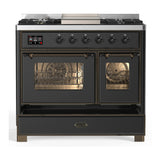 ILVE Majestic III 40-inch Dual Fuel Range with 6 Natural Gas Burner, Griddle and Triple Glass Door Electric Oven in Graphite Matte with Burnished Trim (UMD40FNR3MGB)