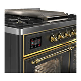 ILVE Majestic III 40-inch Dual Fuel Range with 5 Liquid Propane Burner, Griddle and Triple Glass Door Electric Oven in Graphite Matte with Brass Trim (UMD40FNR3MGGLP)