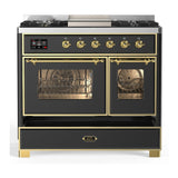 ILVE Majestic III 40-inch Dual Fuel Range with 5 Liquid Propane Burner, Griddle and Triple Glass Door Electric Oven in Graphite Matte with Brass Trim (UMD40FNR3MGGLP)