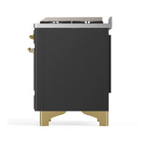 ILVE Majestic III 40-inch Dual Fuel Range with 5 Liquid Propane Burner, Griddle and Triple Glass Door Electric Oven in Graphite Matte with Brass Trim (UMD40FNR3MGGLP)