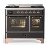 ILVE Majestic III 40-inch Dual Fuel Range with 5 Liquid Propane Burner, Griddle and Triple Glass Door Electric Oven in Graphite Matte with Copper Trim (UMD40FNR3MGPLP)