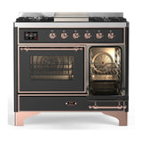 ILVE Majestic III 40-inch Dual Fuel Range with 5 Liquid Propane Burner, Griddle and Triple Glass Door Electric Oven in Graphite Matte with Copper Trim (UMD40FNR3MGPLP)