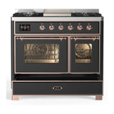ILVE Majestic III 40-inch Dual Fuel Range with 5 Liquid Propane Burner, Griddle and Triple Glass Door Electric Oven in Graphite Matte with Copper Trim (UMD40FNR3MGPLP)