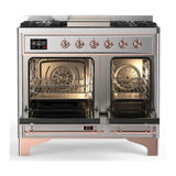 ILVE Majestic III 40-inch Dual Fuel Range with 6 Natural Gas Burner, Griddle and Triple Glass Door Electric Oven in Stainless Steel with Copper Trim (UMD40FNR3SSP)