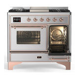 ILVE Majestic III 40-inch Dual Fuel Range with 6 Natural Gas Burner, Griddle and Triple Glass Door Electric Oven in Stainless Steel with Copper Trim (UMD40FNR3SSP)
