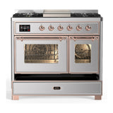 ILVE Majestic III 40-inch Dual Fuel Range with 6 Natural Gas Burner, Griddle and Triple Glass Door Electric Oven in Stainless Steel with Copper Trim (UMD40FNR3SSP)