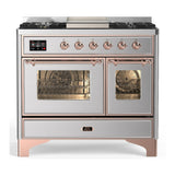 ILVE Majestic III 40-inch Dual Fuel Range with 6 Natural Gas Burner, Griddle and Triple Glass Door Electric Oven in Stainless Steel with Copper Trim (UMD40FNR3SSP)
