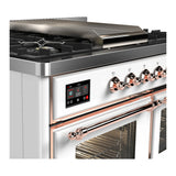 ILVE Majestic III 40-inch Dual Fuel Range with 5 Liquid Propane Burner, Griddle and Triple Glass Door Electric Oven in White with Copper Trim (UMD40FNR3WHPLP)