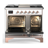 ILVE Majestic III 40-inch Dual Fuel Range with 5 Liquid Propane Burner, Griddle and Triple Glass Door Electric Oven in White with Copper Trim (UMD40FNR3WHPLP)