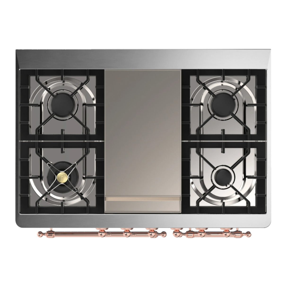 ILVE Majestic III 40-inch Dual Fuel Range with 6 Natural Gas Burner, Griddle and Triple Glass Door Electric Oven in White with Copper Trim (UMD40FNR3WHP)