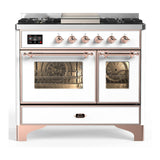 ILVE Majestic III 40-inch Dual Fuel Range with 6 Natural Gas Burner, Griddle and Triple Glass Door Electric Oven in White with Copper Trim (UMD40FNR3WHP)