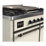 ILVE Majestic III 40-inch Dual Fuel Range with 6 Natural Gas Burner, Griddle and Solid Door Electric Oven in Antique White with Burnished Trim (UMD40FQNR3AWB)