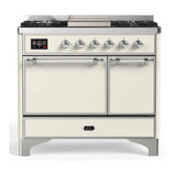 ILVE Majestic III 40-inch Dual Fuel Range with 5 Liquid Propane Burner, Griddle and Solid Door Electric Oven in Antique White with Chrome Trim (UMD40FQNR3AWCLP)