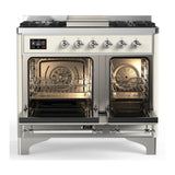 ILVE Majestic III 40-inch Dual Fuel Range with 5 Liquid Propane Burner, Griddle and Solid Door Electric Oven in Antique White with Chrome Trim (UMD40FQNR3AWCLP)