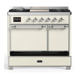 ILVE Majestic III 40-inch Dual Fuel Range with 5 Liquid Propane Burner, Griddle and Solid Door Electric Oven in Antique White with Chrome Trim (UMD40FQNR3AWCLP)