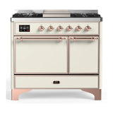 ILVE Majestic III 40-inch Dual Fuel Range with 5 Liquid Propane Burner, Griddle and Solid Door Electric Oven in Antique White with Copper Trim (UMD40FQNR3AWPLP)