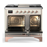 ILVE Majestic III 40-inch Dual Fuel Range with 5 Liquid Propane Burner, Griddle and Solid Door Electric Oven in Antique White with Copper Trim (UMD40FQNR3AWPLP)