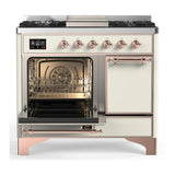ILVE Majestic III 40-inch Dual Fuel Range with 5 Liquid Propane Burner, Griddle and Solid Door Electric Oven in Antique White with Copper Trim (UMD40FQNR3AWPLP)