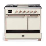 ILVE Majestic III 40-inch Dual Fuel Range with 5 Liquid Propane Burner, Griddle and Solid Door Electric Oven in Antique White with Copper Trim (UMD40FQNR3AWPLP)