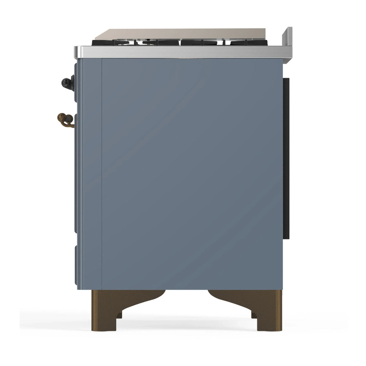ILVE Majestic III 40-inch Dual Fuel Range with 6 Natural Gas Burner, Griddle and Solid Door Electric Oven in Blue Grey with Burnished Trim (UMD40FQNR3BGB)