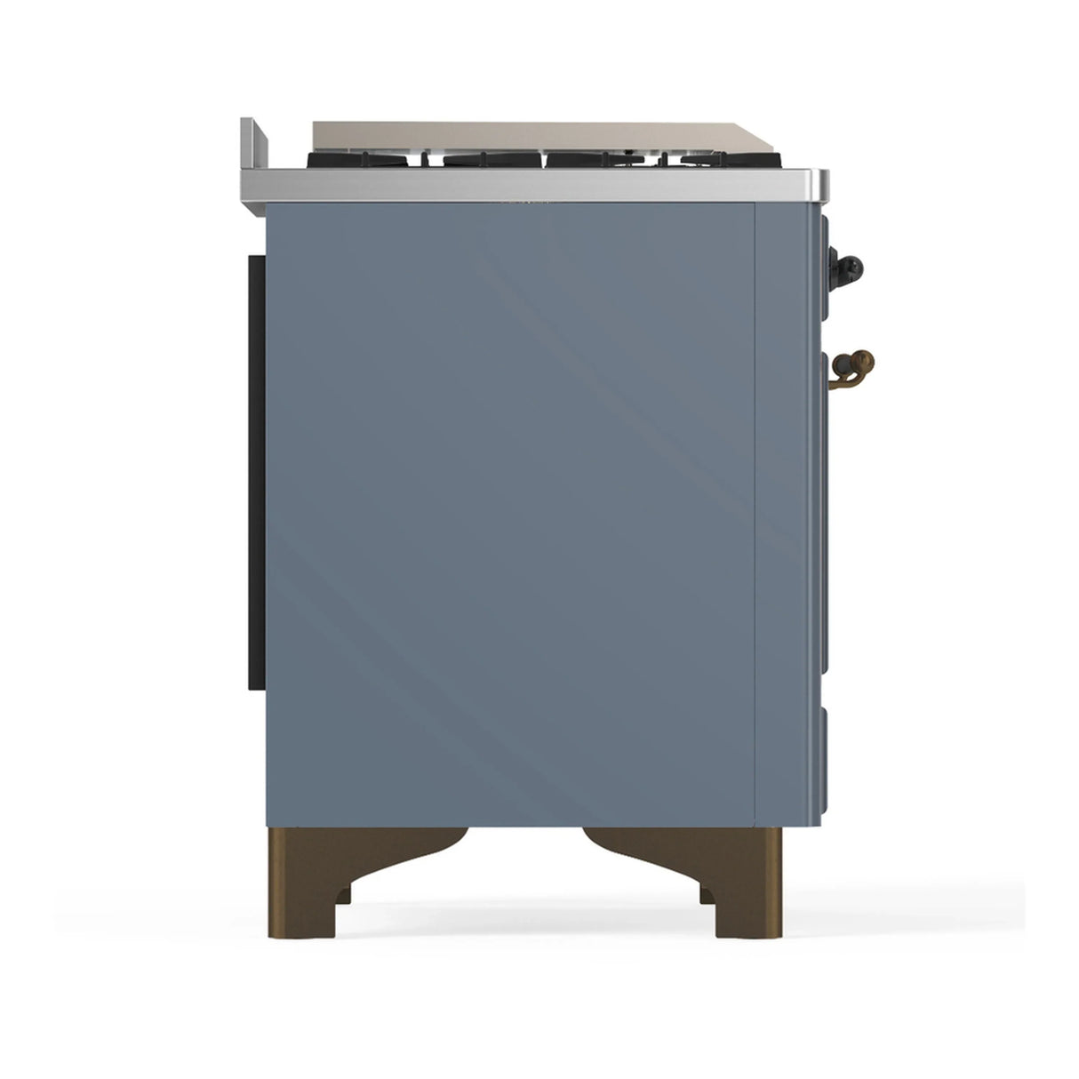 ILVE Majestic III 40-inch Dual Fuel Range with 6 Natural Gas Burner, Griddle and Solid Door Electric Oven in Blue Grey with Burnished Trim (UMD40FQNR3BGB)