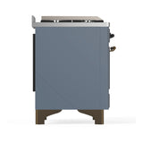 ILVE Majestic III 40-inch Dual Fuel Range with 6 Natural Gas Burner, Griddle and Solid Door Electric Oven in Blue Grey with Burnished Trim (UMD40FQNR3BGB)