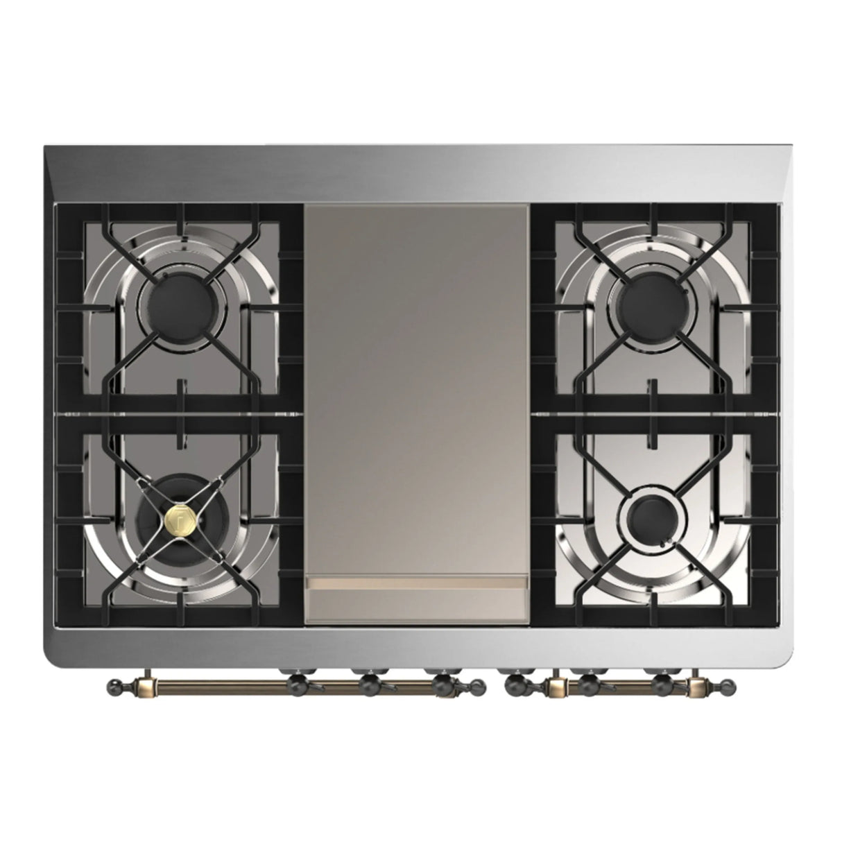 ILVE Majestic III 40-inch Dual Fuel Range with 6 Natural Gas Burner, Griddle and Solid Door Electric Oven in Blue Grey with Burnished Trim (UMD40FQNR3BGB)