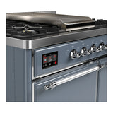 ILVE Majestic III 40-inch Dual Fuel Range with 6 Natural Gas Burner, Griddle and Solid Door Electric Oven in Blue Grey with Chrome Trim (UMD40FQNR3BGC)