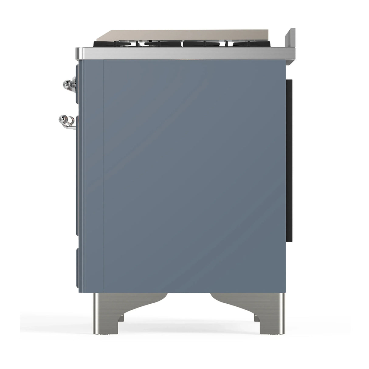 ILVE Majestic III 40-inch Dual Fuel Range with 6 Natural Gas Burner, Griddle and Solid Door Electric Oven in Blue Grey with Chrome Trim (UMD40FQNR3BGC)