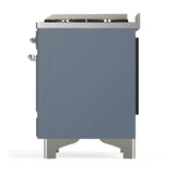 ILVE Majestic III 40-inch Dual Fuel Range with 6 Natural Gas Burner, Griddle and Solid Door Electric Oven in Blue Grey with Chrome Trim (UMD40FQNR3BGC)