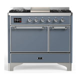 ILVE Majestic III 40-inch Dual Fuel Range with 6 Natural Gas Burner, Griddle and Solid Door Electric Oven in Blue Grey with Chrome Trim (UMD40FQNR3BGC)