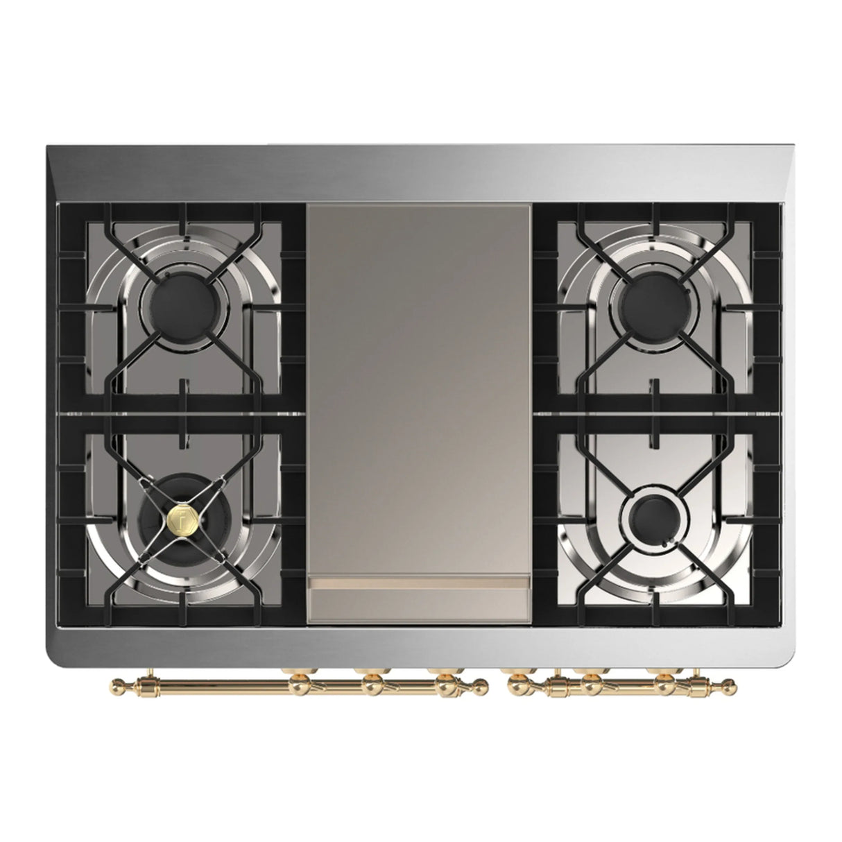 ILVE Majestic III 40-inch Dual Fuel Range with 5 Liquid Propane Burner, Griddle and Solid Door Electric Oven in Blue Grey with Brass Trim (UMD40FQNR3BGGLP)