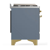 ILVE Majestic III 40-inch Dual Fuel Range with 5 Liquid Propane Burner, Griddle and Solid Door Electric Oven in Blue Grey with Brass Trim (UMD40FQNR3BGGLP)
