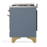 ILVE Majestic III 40-inch Dual Fuel Range with 5 Liquid Propane Burner, Griddle and Solid Door Electric Oven in Blue Grey with Brass Trim (UMD40FQNR3BGGLP)