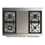 ILVE Majestic III 40-inch Dual Fuel Range with 6 Natural Gas Burner, Griddle and Solid Door Electric Oven in Glossy Black with Brass Trim (UMD40FQNR3BKG)