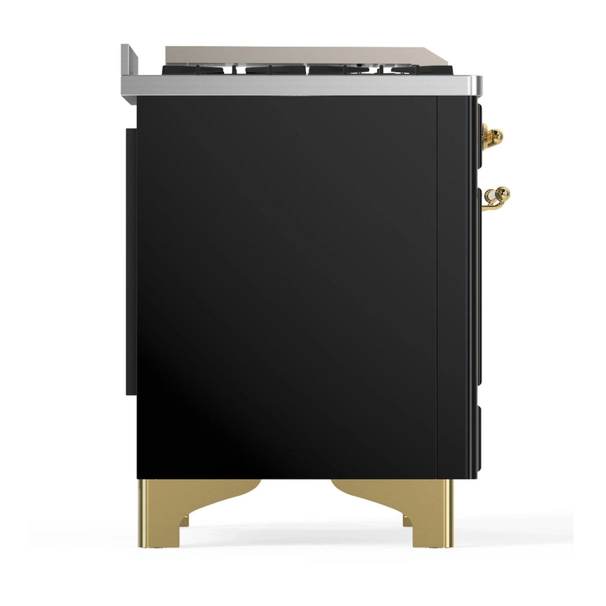 ILVE Majestic III 40-inch Dual Fuel Range with 6 Natural Gas Burner, Griddle and Solid Door Electric Oven in Glossy Black with Brass Trim (UMD40FQNR3BKG)