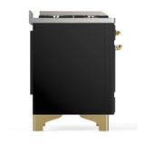 ILVE Majestic III 40-inch Dual Fuel Range with 6 Natural Gas Burner, Griddle and Solid Door Electric Oven in Glossy Black with Brass Trim (UMD40FQNR3BKG)