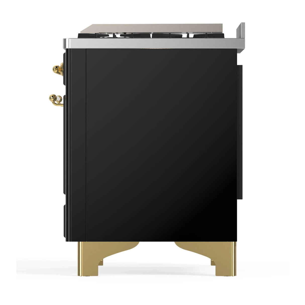 ILVE Majestic III 40-inch Dual Fuel Range with 6 Natural Gas Burner, Griddle and Solid Door Electric Oven in Glossy Black with Brass Trim (UMD40FQNR3BKG)