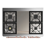 ILVE Majestic III 40-inch Dual Fuel Range with 6 Natural Gas Burner, Griddle and Solid Door Electric Oven in Glossy Black with Copper Trim (UMD40FQNR3BKP)