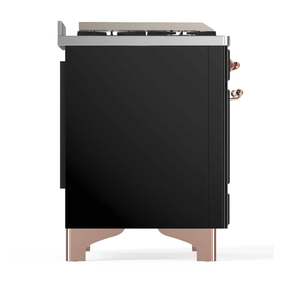ILVE Majestic III 40-inch Dual Fuel Range with 6 Natural Gas Burner, Griddle and Solid Door Electric Oven in Glossy Black with Copper Trim (UMD40FQNR3BKP)