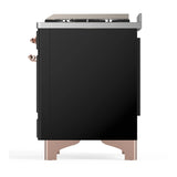 ILVE Majestic III 40-inch Dual Fuel Range with 6 Natural Gas Burner, Griddle and Solid Door Electric Oven in Glossy Black with Copper Trim (UMD40FQNR3BKP)