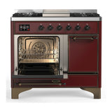 ILVE Majestic III 40-inch Dual Fuel Range with 5 Liquid Propane Burner, Griddle and Solid Door Electric Oven in Burgundy with Burnished Trim (UMD40FQNR3BUBLP)
