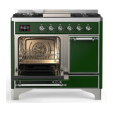 ILVE Majestic III 40-inch Dual Fuel Range with 5 Liquid Propane Burner, Griddle and Solid Door Electric Oven in Emerald Green with Chrome Trim (UMD40FQNR3EGCLP)