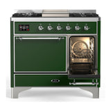 ILVE Majestic III 40-inch Dual Fuel Range with 5 Liquid Propane Burner, Griddle and Solid Door Electric Oven in Emerald Green with Chrome Trim (UMD40FQNR3EGCLP)