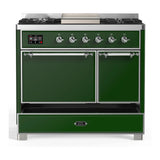 ILVE Majestic III 40-inch Dual Fuel Range with 5 Liquid Propane Burner, Griddle and Solid Door Electric Oven in Emerald Green with Chrome Trim (UMD40FQNR3EGCLP)