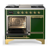 ILVE Majestic III 40-inch Dual Fuel Range with 5 Liquid Propane Burner, Griddle and Solid Door Electric Oven in Emerald Green with Brass Trim (UMD40FQNR3EGGLP)