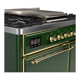 ILVE Majestic III 40-inch Dual Fuel Range with 5 Liquid Propane Burner, Griddle and Solid Door Electric Oven in Emerald Green with Brass Trim (UMD40FQNR3EGGLP)