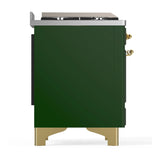 ILVE Majestic III 40-inch Dual Fuel Range with 5 Liquid Propane Burner, Griddle and Solid Door Electric Oven in Emerald Green with Brass Trim (UMD40FQNR3EGGLP)